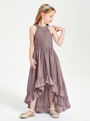 Trendy Boho Junior Bridesmaid Dresses Asymmetrical Cascading Skirt Vintage Mauve