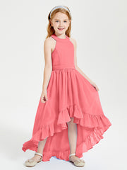 Trendy Boho Junior Bridesmaid Dresses Asymmetrical Cascading Skirt Watermelon