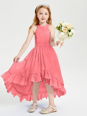 Trendy Boho Junior Bridesmaid Dresses Asymmetrical Cascading Skirt Watermelon