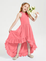 Trendy Boho Junior Bridesmaid Dresses Asymmetrical Cascading Skirt Watermelon
