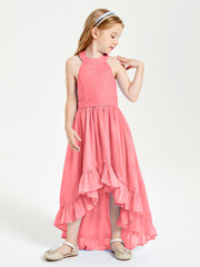 Trendy Boho Junior Bridesmaid Dresses Asymmetrical Cascading Skirt Watermelon