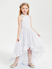 Trendy Boho Junior Bridesmaid Dresses Asymmetrical Cascading Skirt White