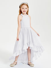 Trendy Boho Junior Bridesmaid Dresses Asymmetrical Cascading Skirt White