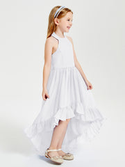 Trendy Boho Junior Bridesmaid Dresses Asymmetrical Cascading Skirt White