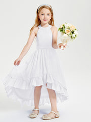 Trendy Boho Junior Bridesmaid Dresses Asymmetrical Cascading Skirt White