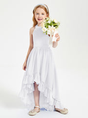 Trendy Boho Junior Bridesmaid Dresses Asymmetrical Cascading Skirt White