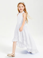 Trendy Boho Junior Bridesmaid Dresses Asymmetrical Cascading Skirt White