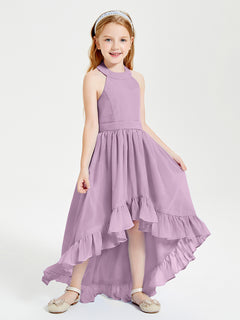 Trendy Boho Junior Bridesmaid Dresses Asymmetrical Cascading Skirt Wisteria