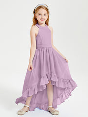 Trendy Boho Junior Bridesmaid Dresses Asymmetrical Cascading Skirt Wisteria