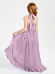 Trendy Boho Junior Bridesmaid Dresses Asymmetrical Cascading Skirt Wisteria