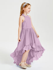 Trendy Boho Junior Bridesmaid Dresses Asymmetrical Cascading Skirt Wisteria