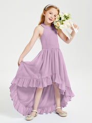 Trendy Boho Junior Bridesmaid Dresses Asymmetrical Cascading Skirt Wisteria