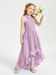 Trendy Boho Junior Bridesmaid Dresses Asymmetrical Cascading Skirt Wisteria