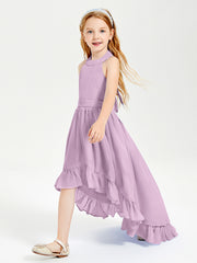 Trendy Boho Junior Bridesmaid Dresses Asymmetrical Cascading Skirt Wisteria