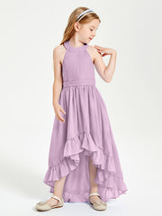 Trendy Boho Junior Bridesmaid Dresses Asymmetrical Cascading Skirt Wisteria