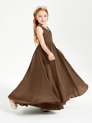 Chic Elegant Sleeveless Dresses for Junior Bridesmaids Brown