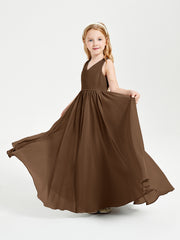 Chic Elegant Sleeveless Dresses for Junior Bridesmaids Brown