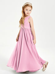 Chic Elegant Sleeveless Dresses for Junior Bridesmaids Candy Pink