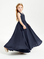 Chic Elegant Sleeveless Dresses for Junior Bridesmaids Dark Navy