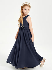 Chic Elegant Sleeveless Dresses for Junior Bridesmaids Dark Navy