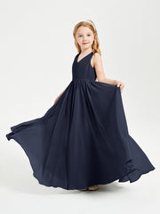 Chic Elegant Sleeveless Dresses for Junior Bridesmaids Dark Navy