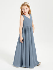 Chic Elegant Sleeveless Dresses for Junior Bridesmaids Dusty Blue