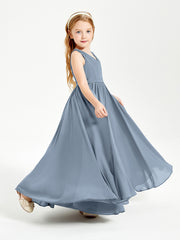 Chic Elegant Sleeveless Dresses for Junior Bridesmaids Dusty Blue