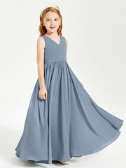 Chic Elegant Sleeveless Dresses for Junior Bridesmaids Dusty Blue