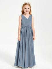 Chic Elegant Sleeveless Dresses for Junior Bridesmaids Dusty Blue