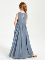 Chic Elegant Sleeveless Dresses for Junior Bridesmaids Dusty Blue