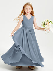 Chic Elegant Sleeveless Dresses for Junior Bridesmaids Dusty Blue
