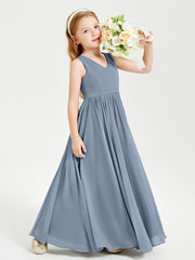 Chic Elegant Sleeveless Dresses for Junior Bridesmaids Dusty Blue