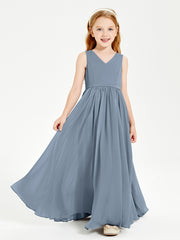 Chic Elegant Sleeveless Dresses for Junior Bridesmaids Dusty Blue