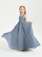Chic Elegant Sleeveless Dresses for Junior Bridesmaids Dusty Blue