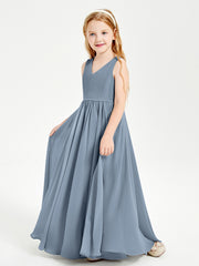 Chic Elegant Sleeveless Dresses for Junior Bridesmaids Dusty Blue