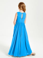 Chic Elegant Sleeveless Dresses for Junior Bridesmaids Ocean Blue