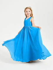 Chic Elegant Sleeveless Dresses for Junior Bridesmaids Ocean Blue