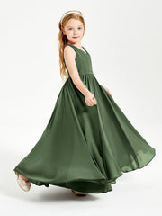 Chic Elegant Sleeveless Dresses for Junior Bridesmaids Olive Green