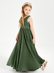 Chic Elegant Sleeveless Dresses for Junior Bridesmaids Olive Green