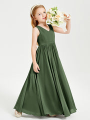 Chic Elegant Sleeveless Dresses for Junior Bridesmaids Olive Green