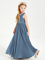 Chic Elegant Sleeveless Dresses for Junior Bridesmaids Slate Blue