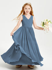 Chic Elegant Sleeveless Dresses for Junior Bridesmaids Slate Blue