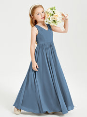 Chic Elegant Sleeveless Dresses for Junior Bridesmaids Slate Blue