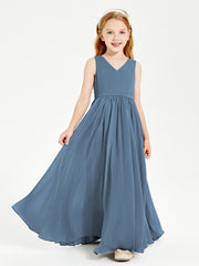 Chic Elegant Sleeveless Dresses for Junior Bridesmaids Slate Blue