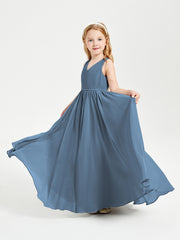Chic Elegant Sleeveless Dresses for Junior Bridesmaids Slate Blue
