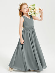Chic Elegant Sleeveless Dresses for Junior Bridesmaids Steel Grey