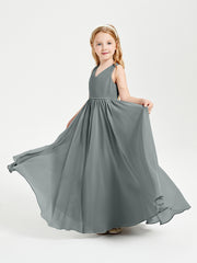 Chic Elegant Sleeveless Dresses for Junior Bridesmaids Steel Grey