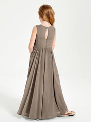 Chic Elegant Sleeveless Dresses for Junior Bridesmaids Taupe