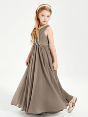 Chic Elegant Sleeveless Dresses for Junior Bridesmaids Taupe