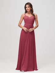 Sweetheart A-Line Ruched Chiffon Dress Cinnamon Rose